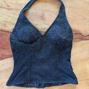 Black Beaded Halter Bustier Top